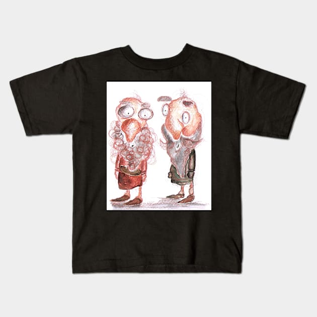 Vintage Cute Old Men Characters Kids T-Shirt by Neginmf